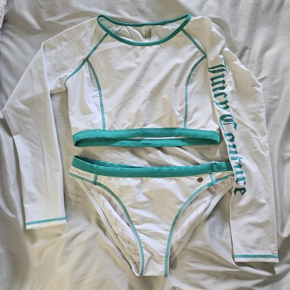 Juicy Couturw White and Teal Long Sleeve Bikini Set Size M - Picture 3 of 10